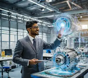 Mechanical Engineer working in shopfloor using virtual reality